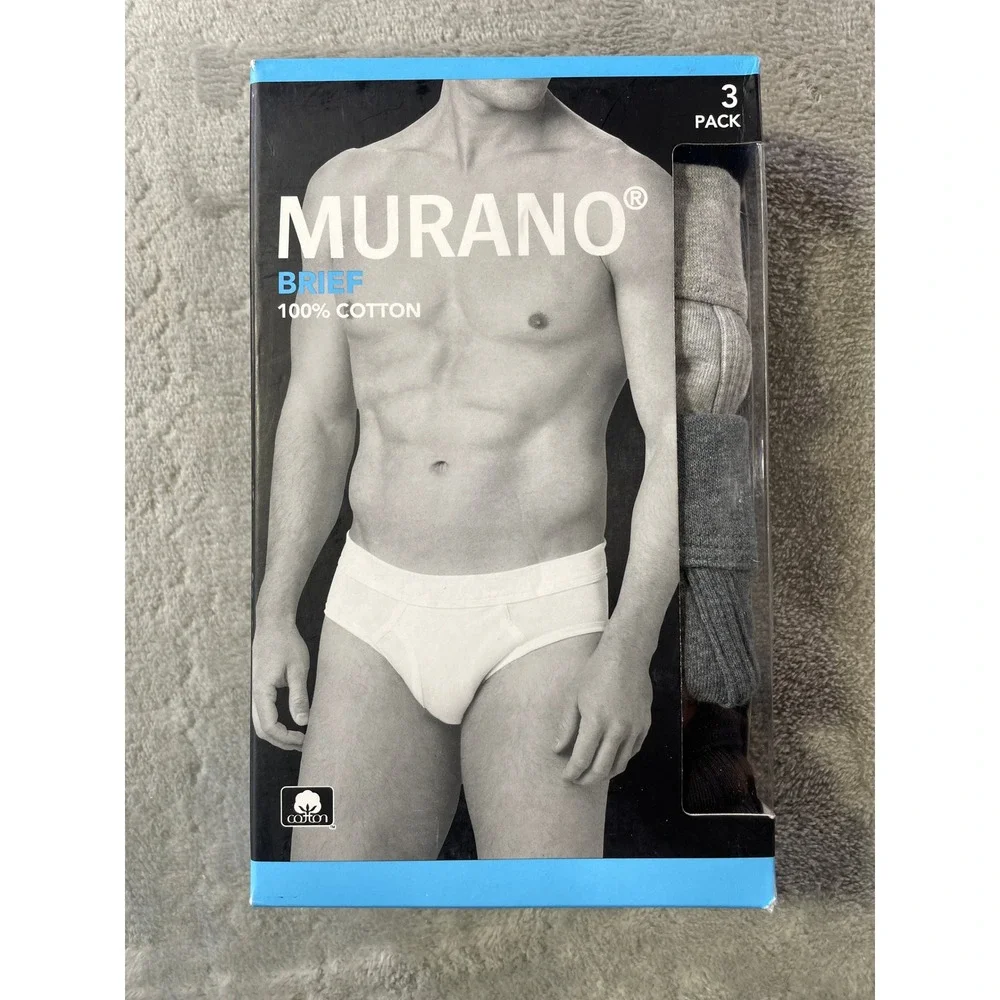 Murano Briefs 3 Pack Mens Small 28-30‎ 100% Cotton Black Grey Tagless
